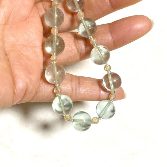 Genuine Green Fluorite & Golden Rutilated Quartz Gemstone Beaded Necklace - Picture 11 of 11